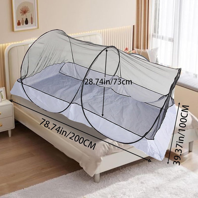 CMINGJ Portable Mosquito Net Foldable Pop-Up Travel Mosquito Net for Bed Free Installation-Suitable for Baby Adults Bedroom, Camping, nap, Patio (Large-Bottom Zipper(Black net)) - Image 3